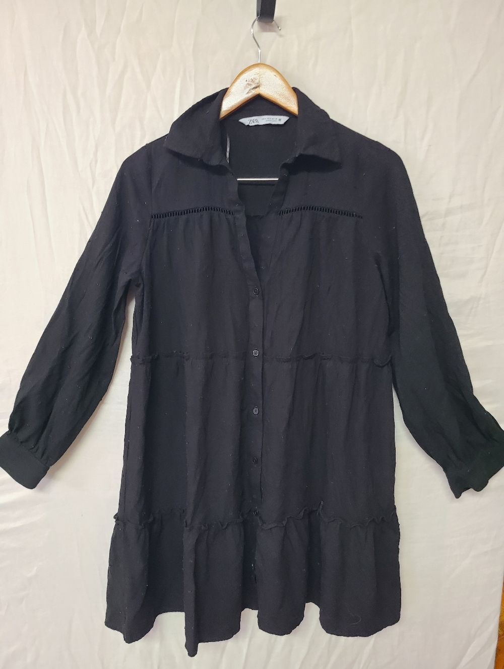 Zara Black Button-Down Tiered Tunic Mini Dress
